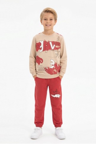 Erkek Çocuk Give Baskılı %100 Pamuk Süprem Kumaş Uzun Kollu Takım