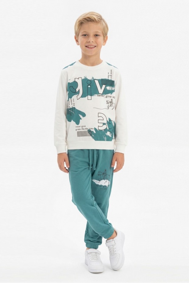 Erkek Çocuk Give Baskılı %100 Pamuk Süprem Kumaş Uzun Kollu Takım