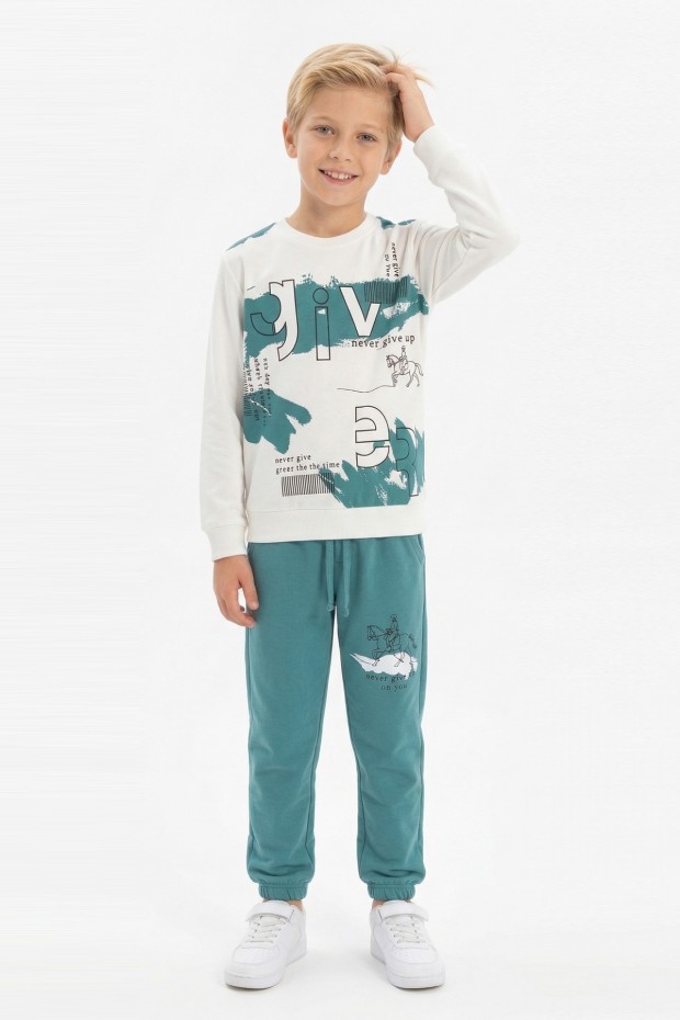 Erkek Çocuk Give Baskılı %100 Pamuk Süprem Kumaş Uzun Kollu Takım