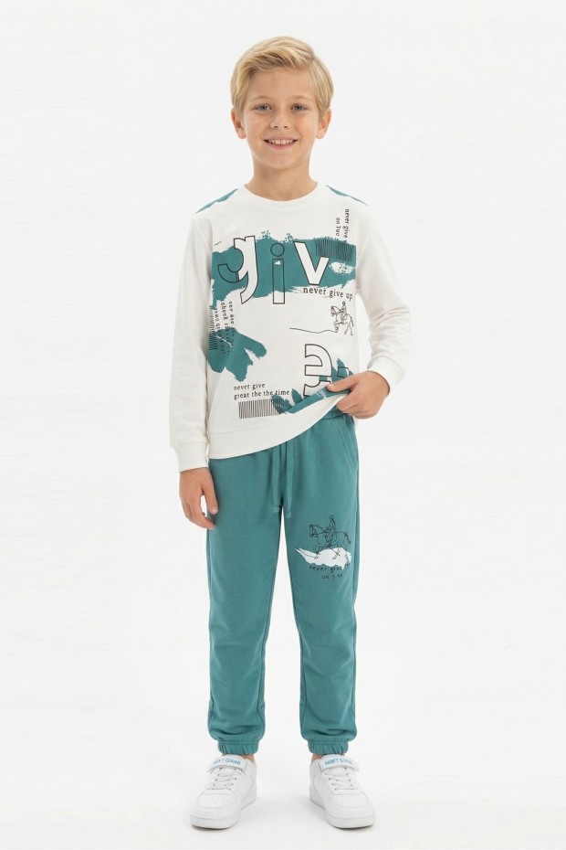 Erkek Çocuk Give Baskılı %100 Pamuk Süprem Kumaş Uzun Kollu Takım