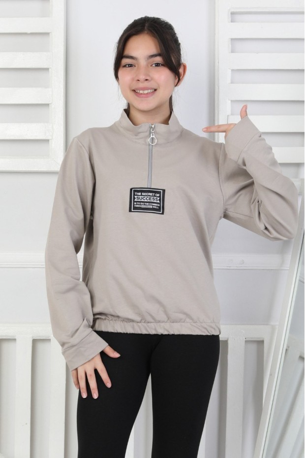 Baskılı Yarım Fermuarlı Kız Çocuk Sweatshirt 