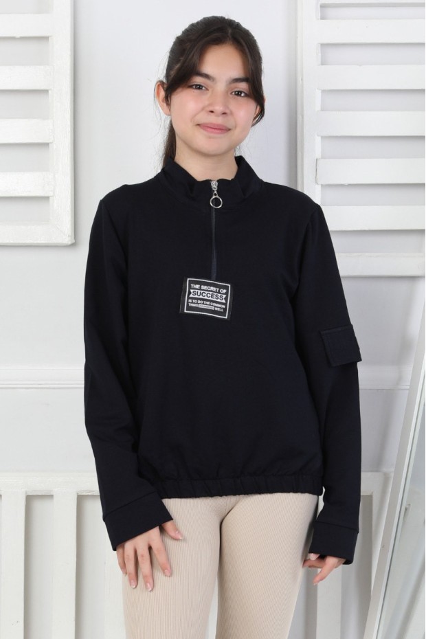 Baskılı Yarım Fermuarlı Kız Çocuk Sweatshirt 