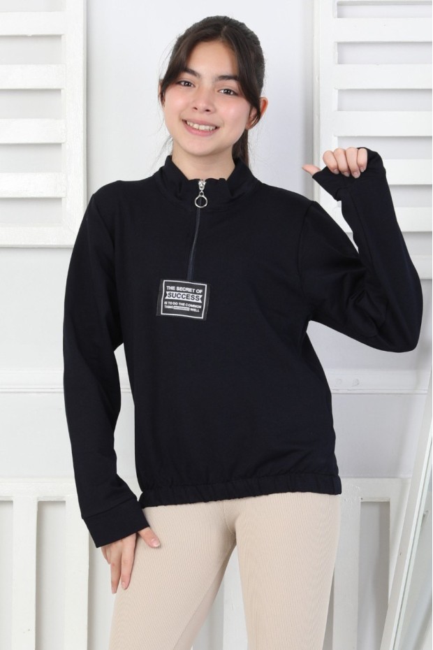 Baskılı Yarım Fermuarlı Kız Çocuk Sweatshirt 