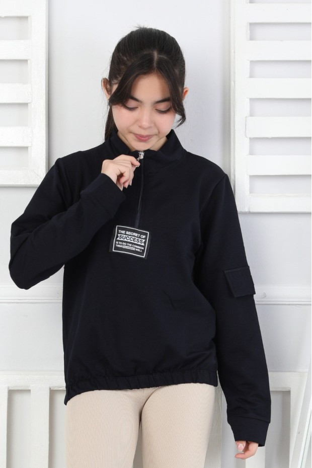 Baskılı Yarım Fermuarlı Kız Çocuk Sweatshirt 