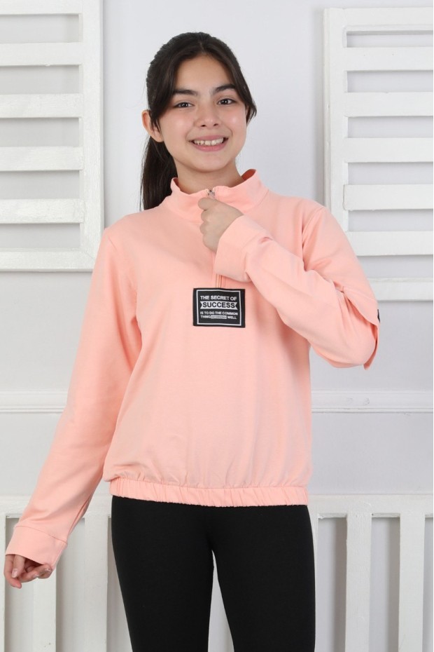 Baskılı Yarım Fermuarlı Kız Çocuk Sweatshirt 