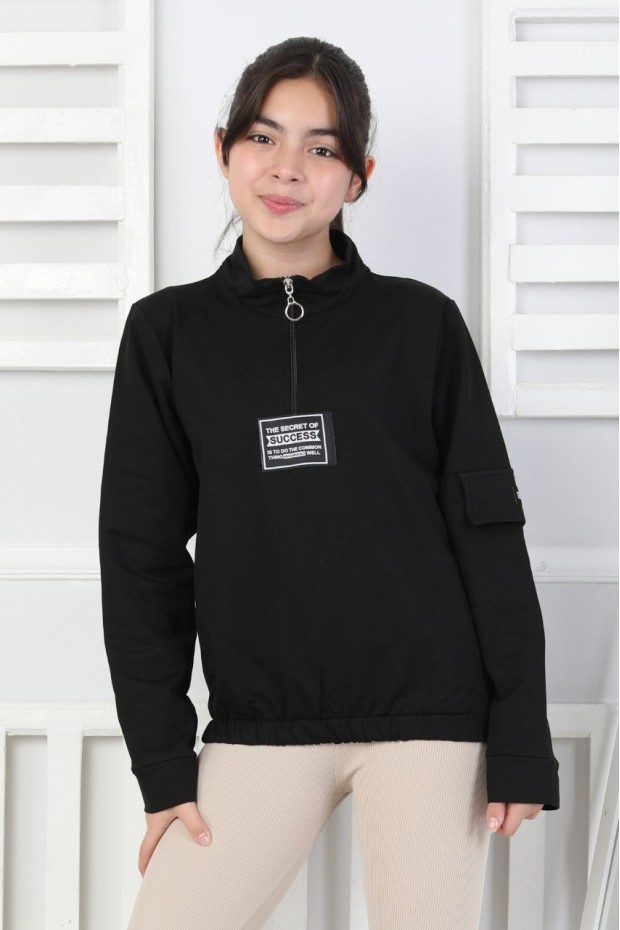Baskılı Yarım Fermuarlı Kız Çocuk Sweatshirt 