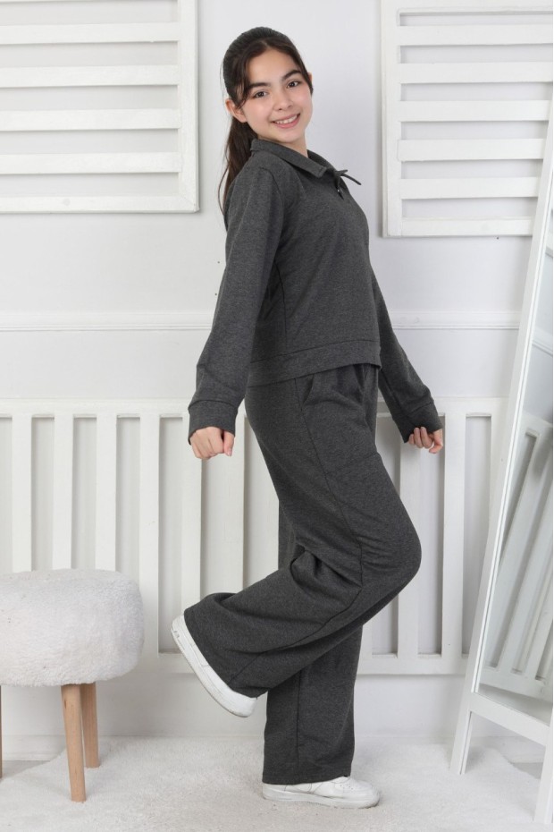 Yakalı Cepli Bol Paça Kız Çocuk Takım