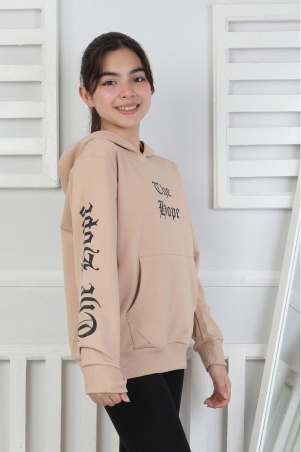 Baskılı Kapüşonlu Kız Çocuk Sweatshirt