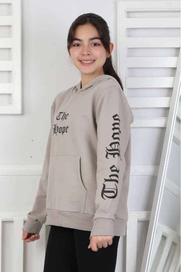 Baskılı Kapüşonlu Kız Çocuk Sweatshirt