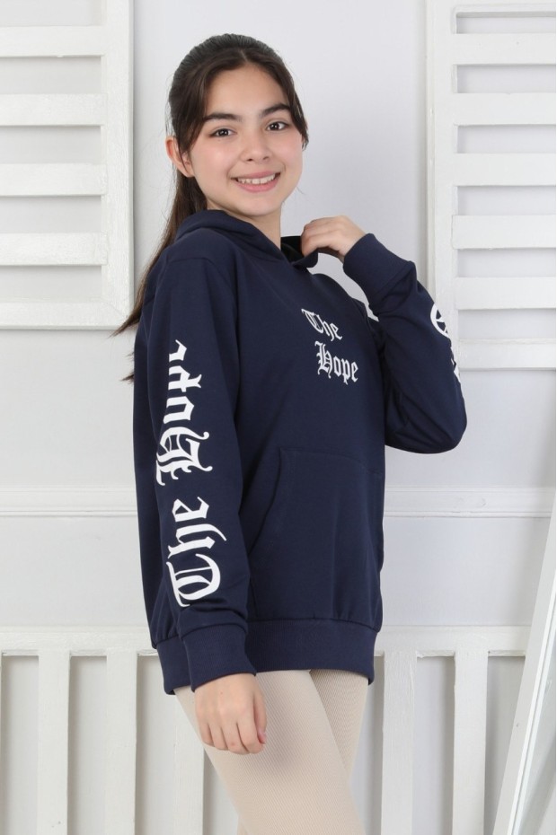 Baskılı Kapüşonlu Kız Çocuk Sweatshirt
