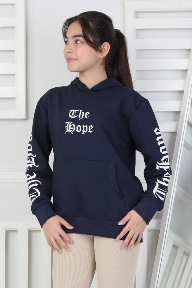 Baskılı Kapüşonlu Kız Çocuk Sweatshirt