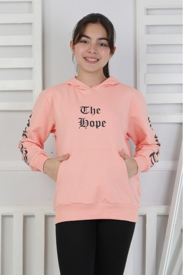 Baskılı Kapüşonlu Kız Çocuk Sweatshirt