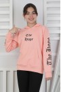 Baskılı Kapüşonlu Kız Çocuk Sweatshirt