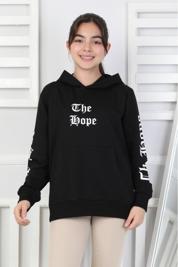 Baskılı Kapüşonlu Kız Çocuk Sweatshirt