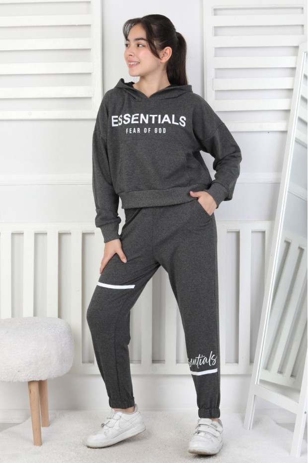 İki İplik Kapüşonlu Baskılı Kız Çocuk Takım