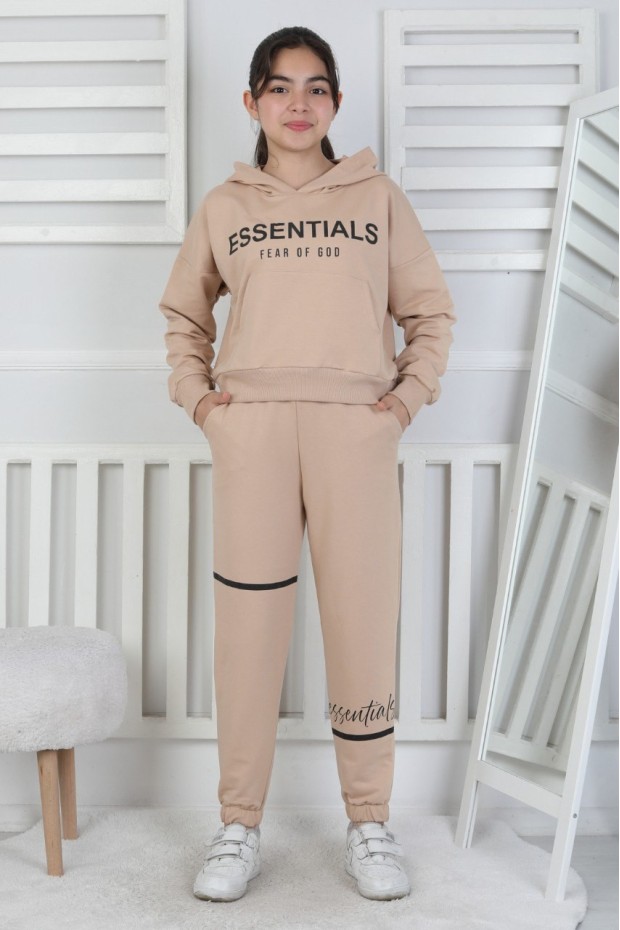 İki İplik Kapüşonlu Baskılı Kız Çocuk Takım