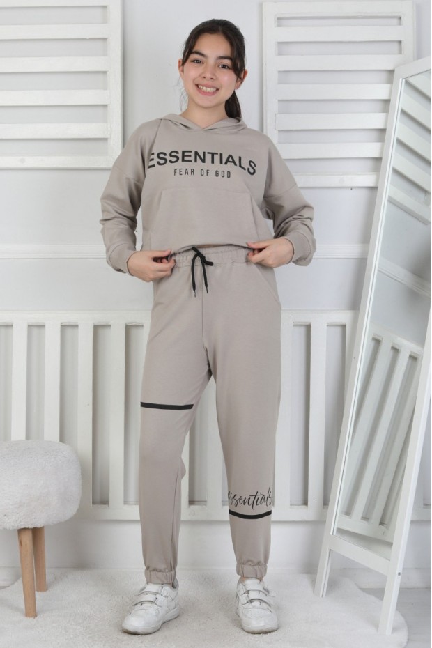 İki İplik Kapüşonlu Baskılı Kız Çocuk Takım