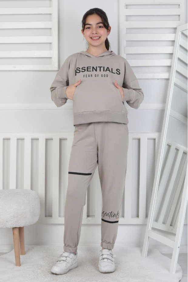 İki İplik Kapüşonlu Baskılı Kız Çocuk Takım