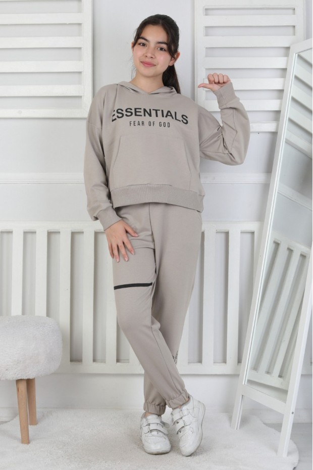 İki İplik Kapüşonlu Baskılı Kız Çocuk Takım