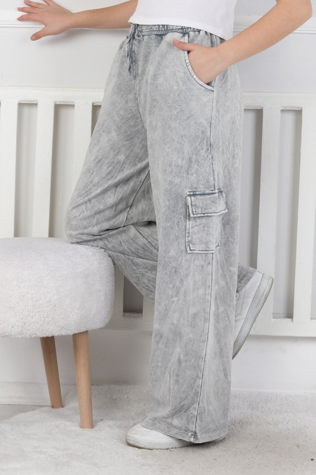 İki İplik Yıkamalı Kargo Çepli Kız Çocuk Eşofman Altı