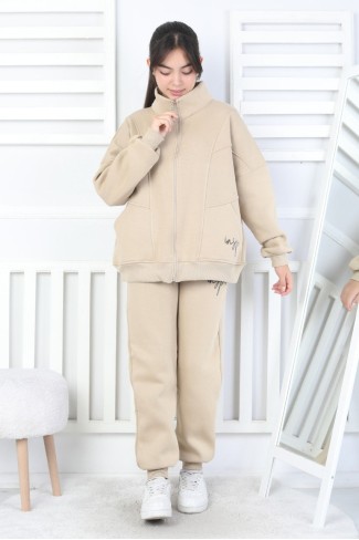 Üç İplik Fermuarlı Kız Çocuk Takım