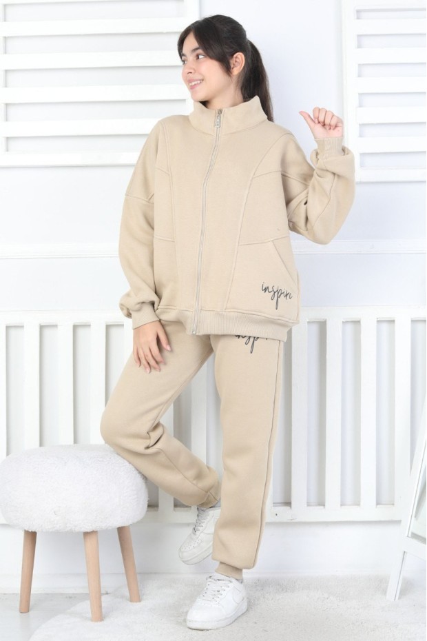 Üç İplik Fermuarlı Kız Çocuk Takım