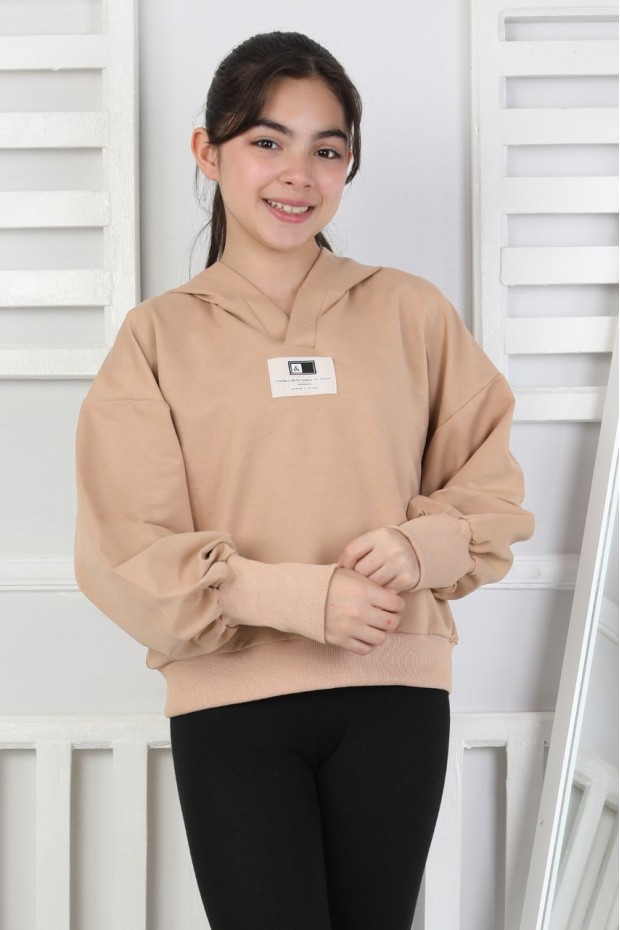 Baskılı Kapüşonlu Kız Çocuk Sweatshirt