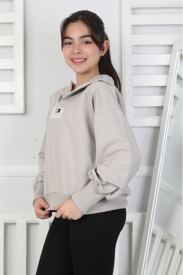 Baskılı Kapüşonlu Kız Çocuk Sweatshirt
