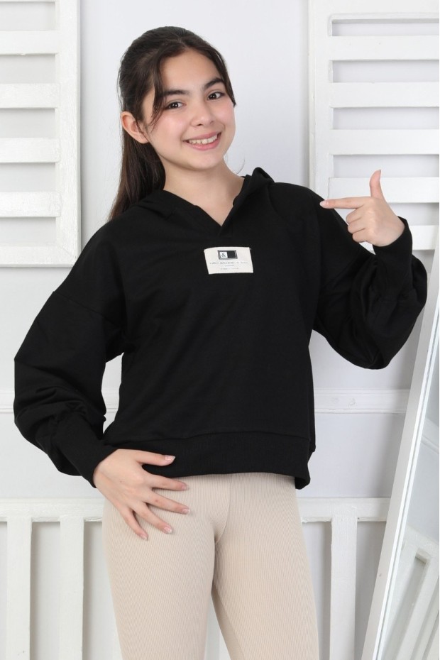 Baskılı Kapüşonlu Kız Çocuk Sweatshirt