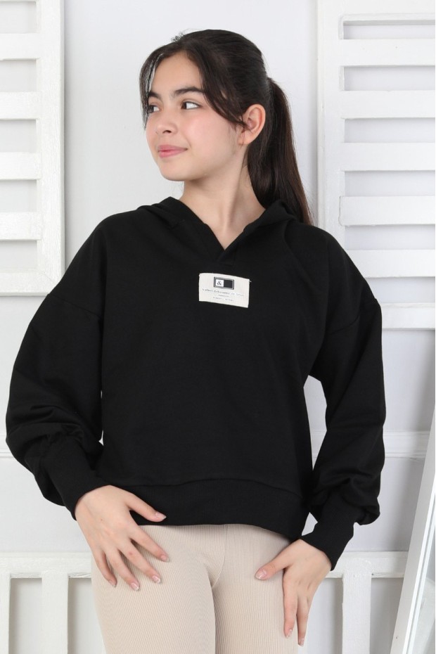 Baskılı Kapüşonlu Kız Çocuk Sweatshirt