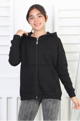 Şardonlu 3 İplik Kapşonlu Kız Çocuk Sweatshirt