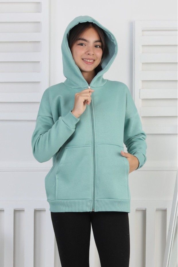 Şardonlu 3 İplik Kapşonlu Kız Çocuk Sweatshirt