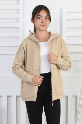 Şardonlu 3 İplik Kapşonlu Kız Çocuk Sweatshirt