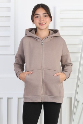 Şardonlu 3 İplik Kapşonlu Kız Çocuk Sweatshirt