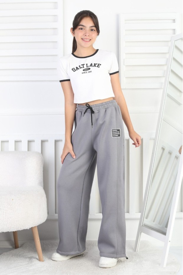 Şardonlu 3 İplik Paça Sıkmalı Kız Çocuk Eşofman Altı