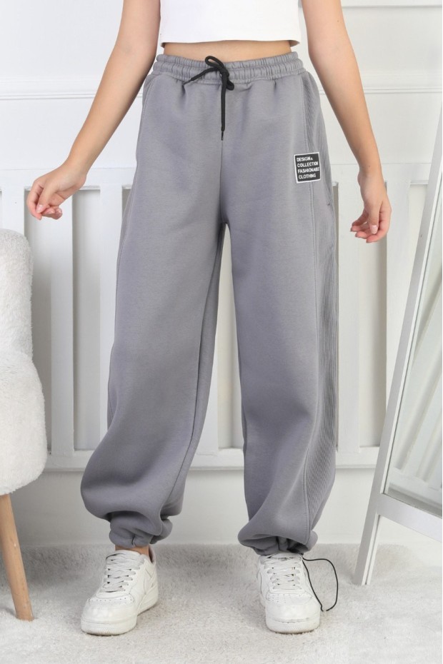 Şardonlu 3 İplik Paça Sıkmalı Kız Çocuk Eşofman Altı