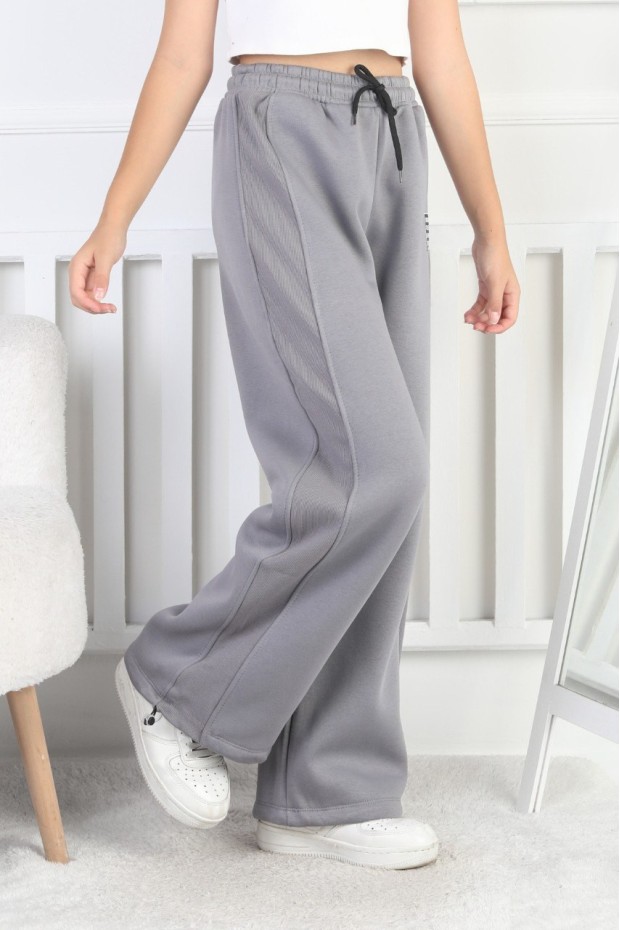 Şardonlu 3 İplik Paça Sıkmalı Kız Çocuk Eşofman Altı