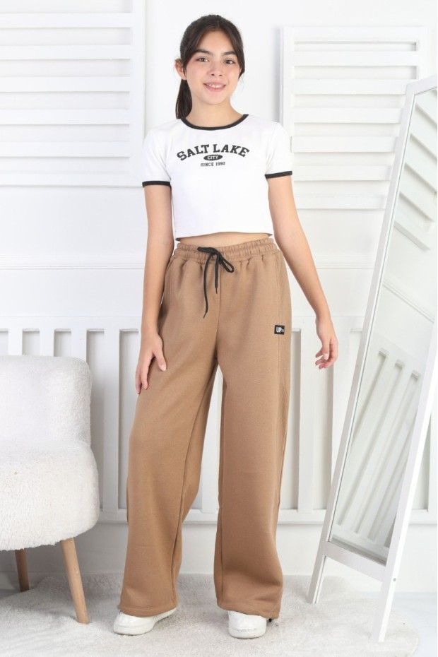 Şardonlu 3 İplik Paça Sıkmalı Kız Çocuk Eşofman Altı