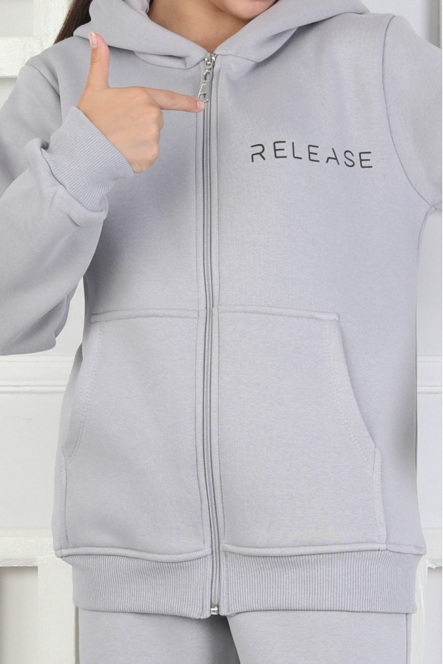 Şardonlu 3 İplik Kapşonlu Baskılı Kız Çocuk Takım