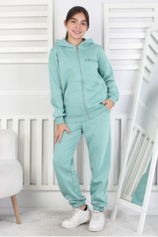 Şardonlu 3 İplik Kapşonlu Baskılı Kız Çocuk Takım