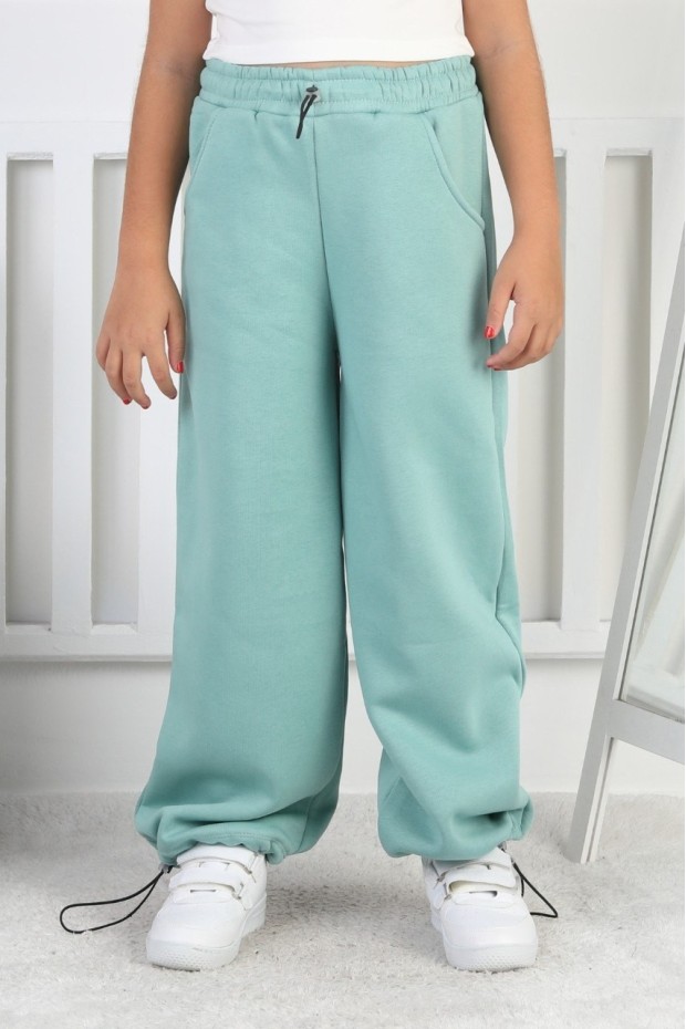 Şardonlu 3 İplik Paça Sıkmalı Kız Çocuk Eşofman Altı