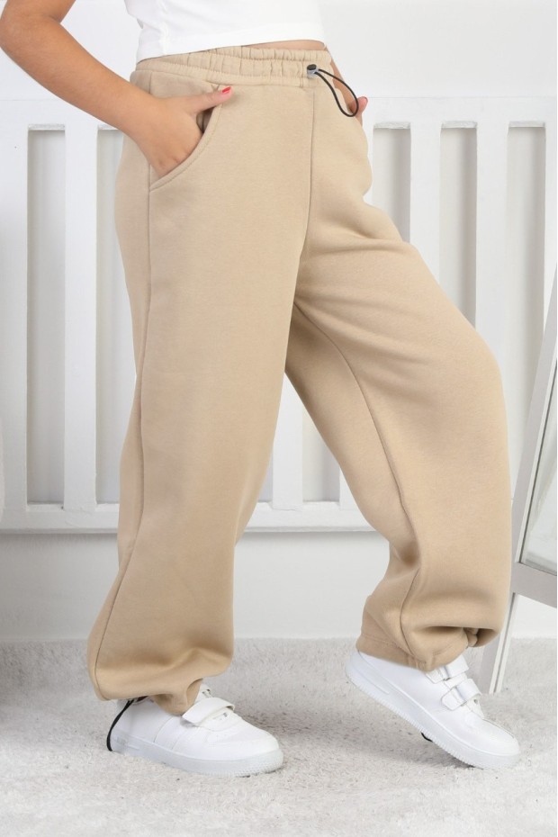 Şardonlu 3 İplik Paça Sıkmalı Kız Çocuk Eşofman Altı