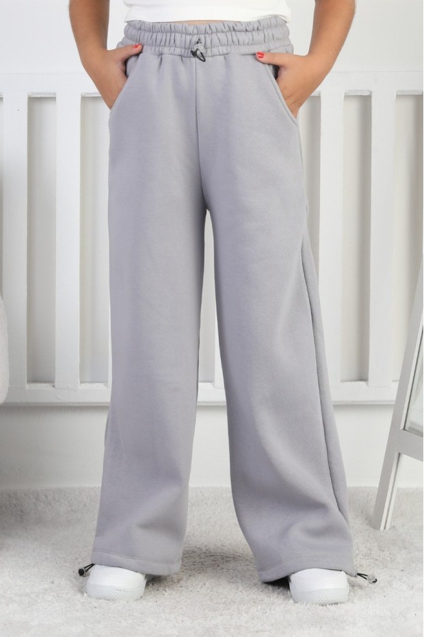 Şardonlu 3 İplik Paça Sıkmalı Kız Çocuk Eşofman Altı