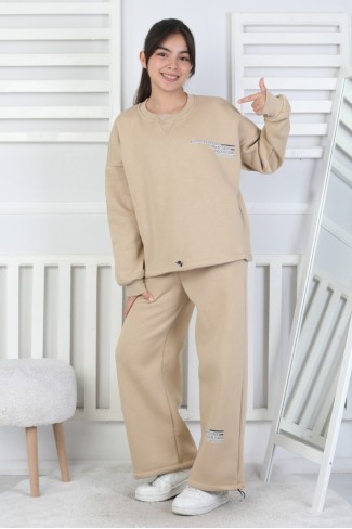 Şardonlu 3 İplik Lastikli Baskılı Kız Çocuk Takım