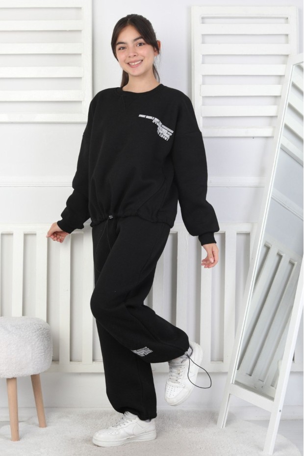 Şardonlu 3 İplik Lastikli Baskılı Kız Çocuk Takım