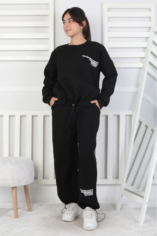 Şardonlu 3 İplik Lastikli Baskılı Kız Çocuk Takım