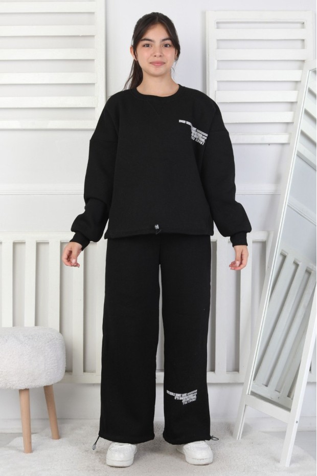 Şardonlu 3 İplik Lastikli Baskılı Kız Çocuk Takım