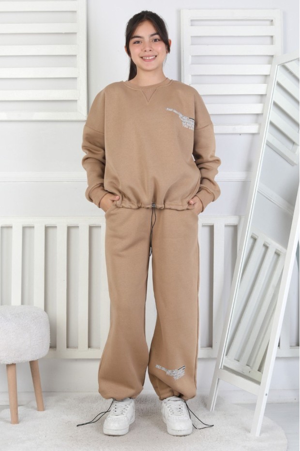 Şardonlu 3 İplik Lastikli Baskılı Kız Çocuk Takım