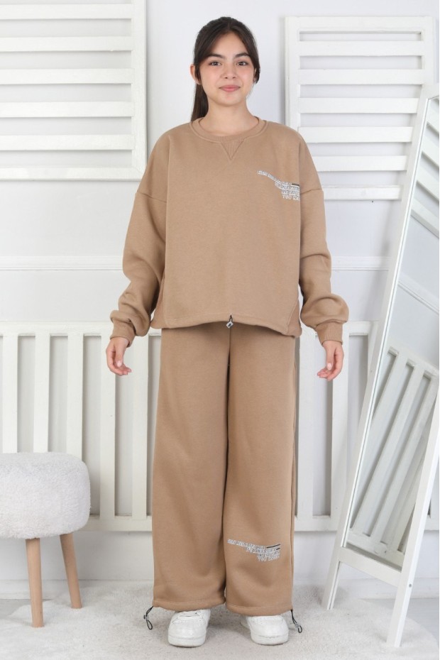 Şardonlu 3 İplik Lastikli Baskılı Kız Çocuk Takım