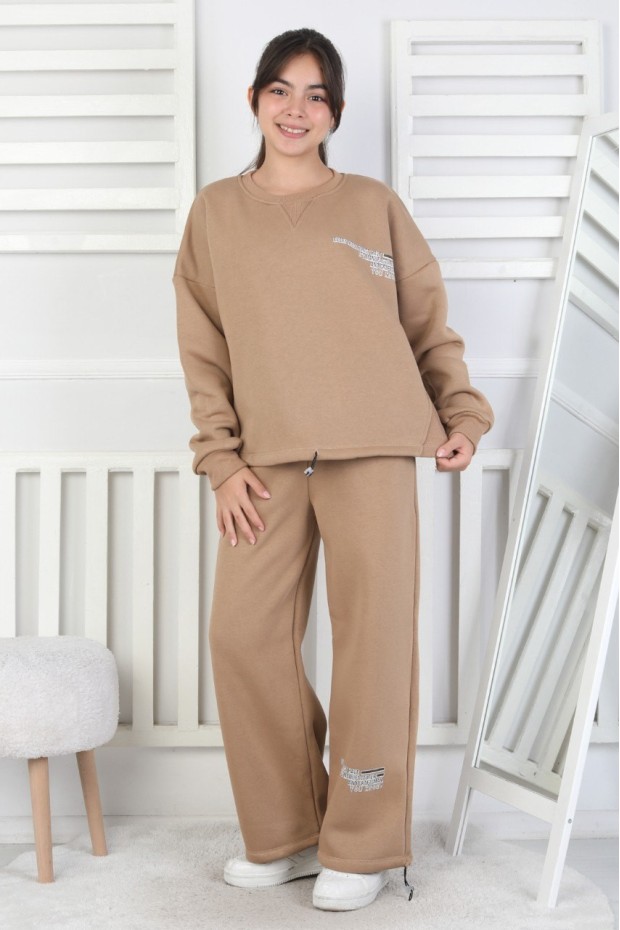 Şardonlu 3 İplik Lastikli Baskılı Kız Çocuk Takım